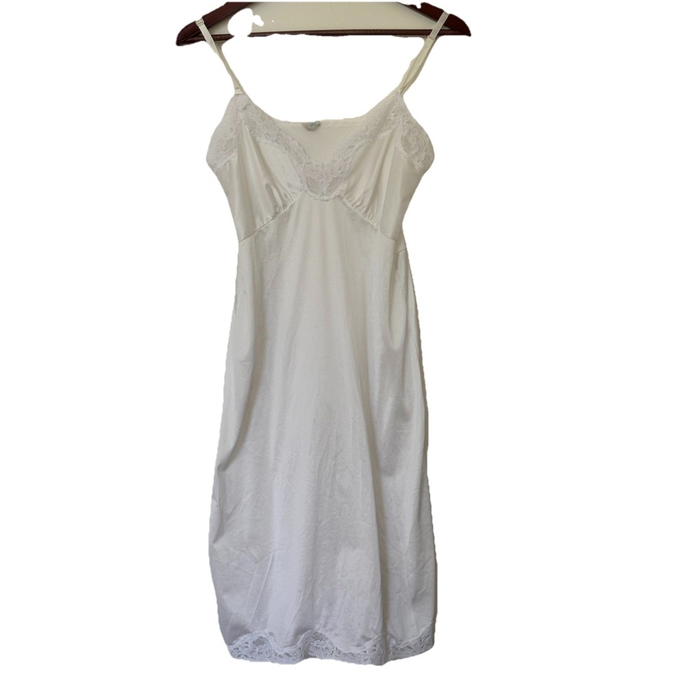 Vintage Mel-Lin Sz 34 Nylon White Lace Slip Dress Nightgown Women's  Vtg 80